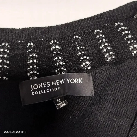 Jones New York Collection Size Medium Black Linen Blend Knit Crochet Sweater - Picture 4 of 7